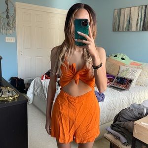 Knot Front Keyhole Orange Romper